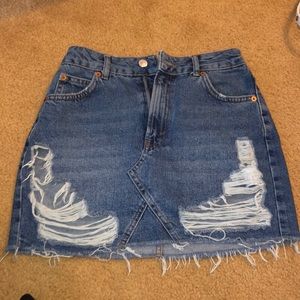 Distressed Denim Mini Skirt
